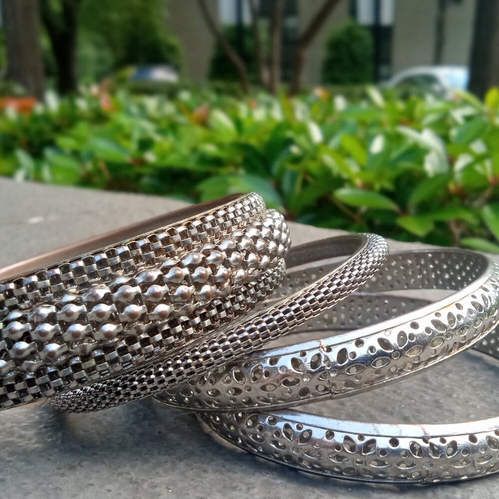 Silver metal bracelets (set of 4)
